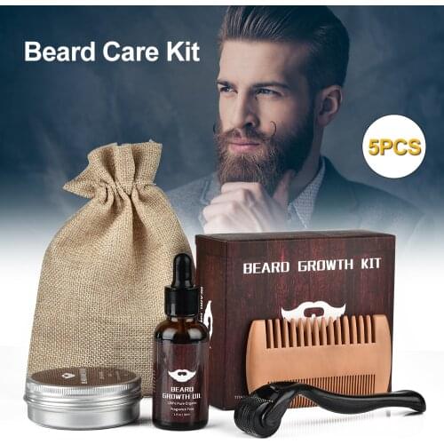 Beard Growth Kit Barbe Hair Growth Enhancer Set Beard Nourishing Growth Essential Oil Facial Beard Care with Beard Growth Roller