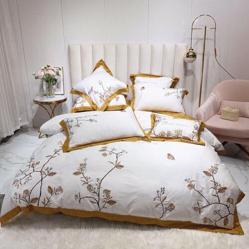 New 4Pcs Egyptian cotton bedding set queen king size bed set embroidery duvet cover bed sheet set pillowcase leaves for gift