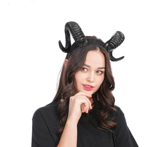 2019 Hirigin Elk Horn Sheep Evil Witch Ridged Devil Ram Goat Horn Headband Halloween Festival Party