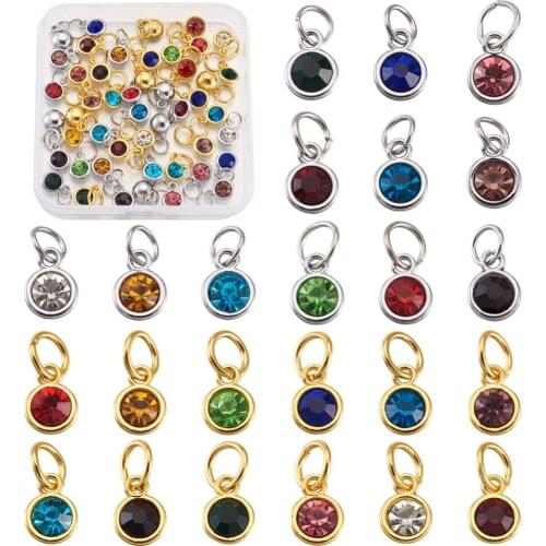 About 144pcs/box Mix Color Rhinestones Charm DIY Pendant For Bracelet Necklace Making Accessories With Jump Rings