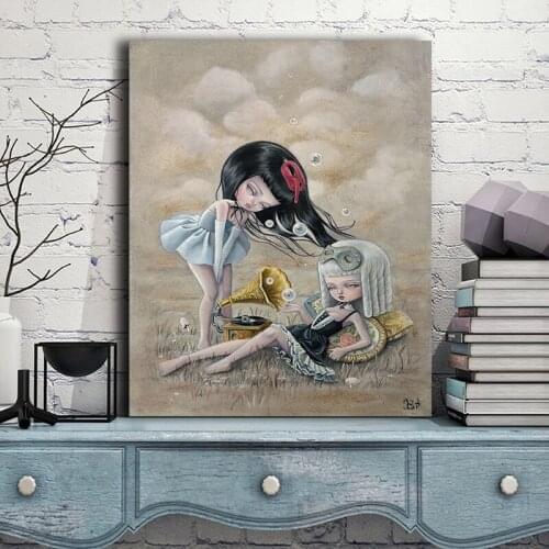 Two Girls Listening To Music By Mark Ryden Canvas Posters PrintsArt Painting Decorative Picture Modern Home Decoration Artwork