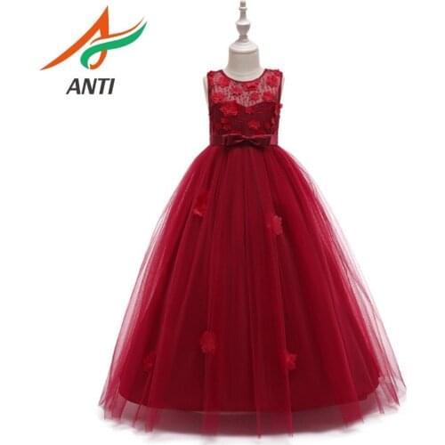 ANTI Princess Flower Girl Dresses For Wedding Communion Gown Birthday Party Dress Girl Tulle petal Party Long Maxi Banquet TR002