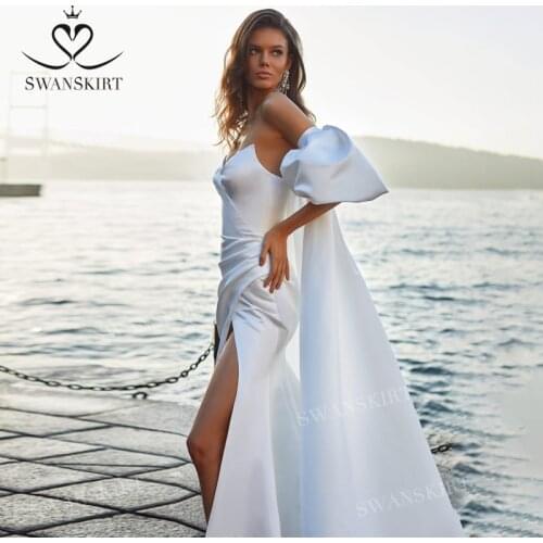 Beach 2 In 1 Sleeve Wedding Dress 2021 Sleeveless Satin Mermaid Vestido De Novia Princess SwanSarah M051 Plus Size Bridal Gown