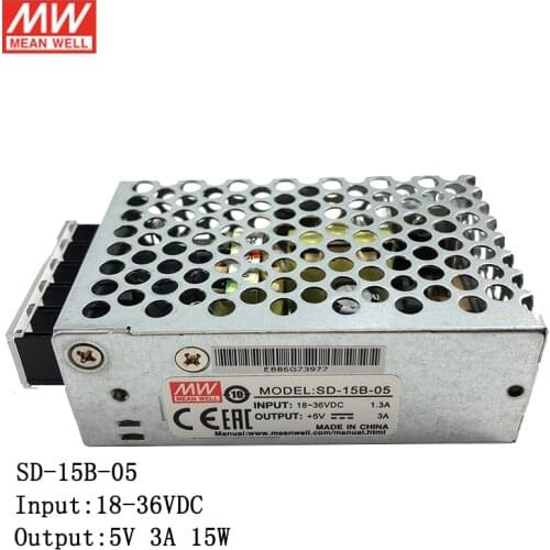 MEAN WELL SD-15B-5 18~36V DC to 5V DC 3A 15W DC-DC Converter Enclosed type Switching Power Supply SD-15B-05 24V to 5V Converter