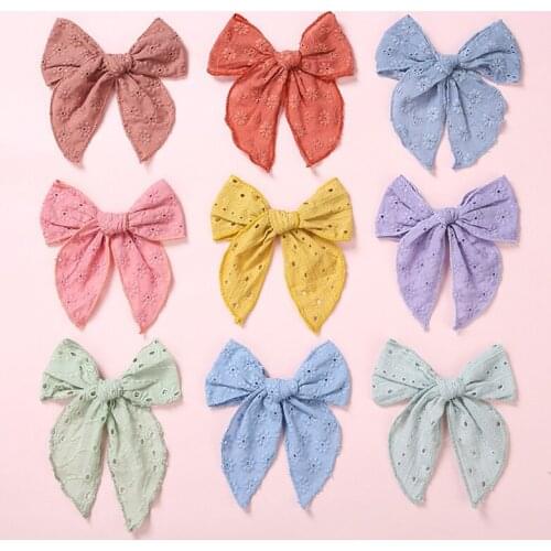 Princess Big Bowknot Baby Hair Clip Mesh Solid Color Kid Hairpins For Girls Sweet Floral Embroidery Newborn Barrette Headdress