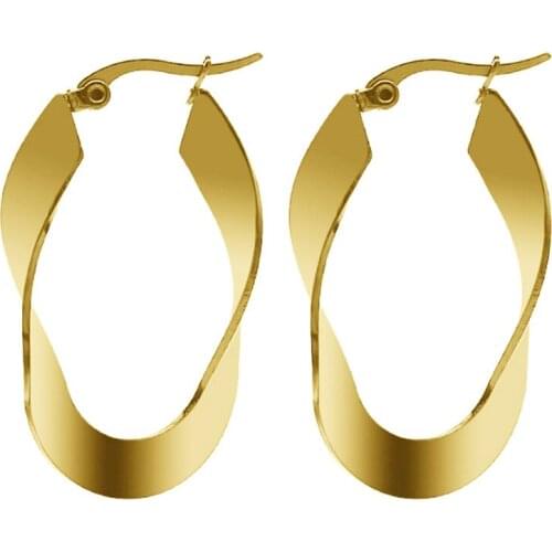 316L Stainless Steel Simple Three-dimensional Titanium Steel Oval Flat Twisted Earrings No fade