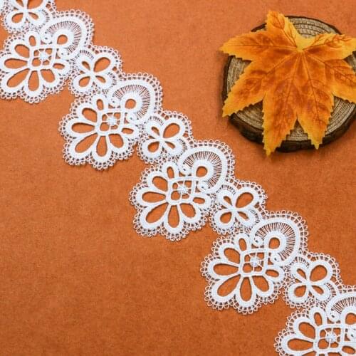 2yd Soluble White Polyester Flowers Embroidered Lace Trim Ribbon Handmade DIY Sewing Craft For Costume Hat Curtains Decorations