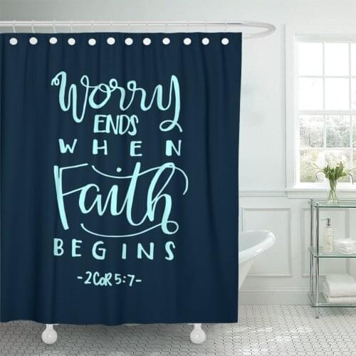 Religious Worry Ends When Faith Begins Bible Verse Hand Lettered Modern Calligraphy Christian Word Bathroom Curtains Waterproof