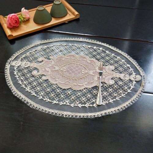 Luxury European Oval Lace Embroidered Bordered Coaster Tea Set Coffee Table Cloth Mat Kitchen Placemat Wedding Party Decoration