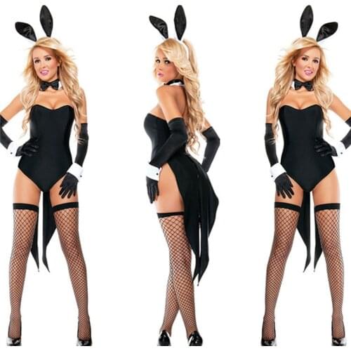 Sexy Women Bunny Girl Cosplay Costume Hot Black Rabbit Romper And Headwear Bar Casinos Costume No Sockings
