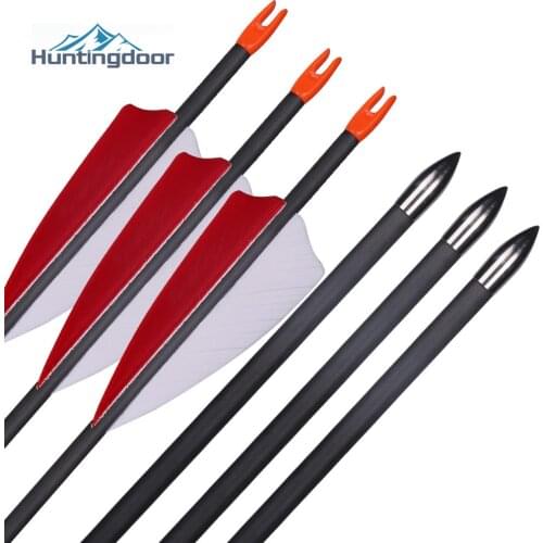 6Pcs Pure Carbon Arrow 28inch Shaft Real Feather Spine 700 Fixed arrowhead For Archery Shooting Traditional Compound Bow Outdoor