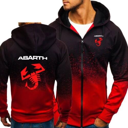 Hoodies Men Abarth Car Logo Print Casual HipHop Harajuku Gradient color Hooded Fleece Sweatshirts zipper Jacket Man Clothing