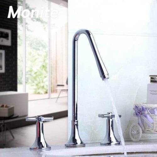 UK Tall Bathroom Basin Faucets Sink Mixer Tap Water Taps w/3 Hole 2 handles Simple Chrome Polished Washbasin Mixer Tap Faucet