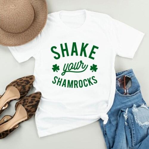 Shake Your Shamrocks Printed St.patricks Day Woman Tshirts Short Sleeve O Neck Summer Clothes Tops for Women Casual Y2k Tops
