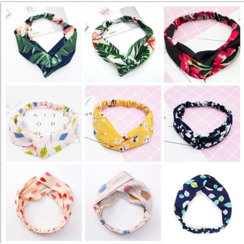 For Women Girl Summer Bohemian Hair Bands printing Headbands Retro Cross Turban Bandage Flower Stripe HairBand Hair Accessories