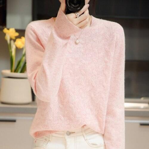2021 Fall/Winter Womens Sweater Wool Knit Pullover Long Sleeve O-neck Pink Pullover Plus Size Womens Cashmere Warm Sweater
