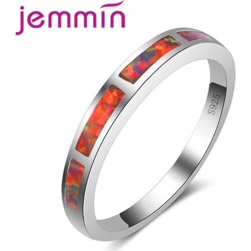 Simple Thin Ring Fashion Jewelry Women Wedding Orange Opal Rings Colorful CZ 925 Sterling Silver Engagement Ring