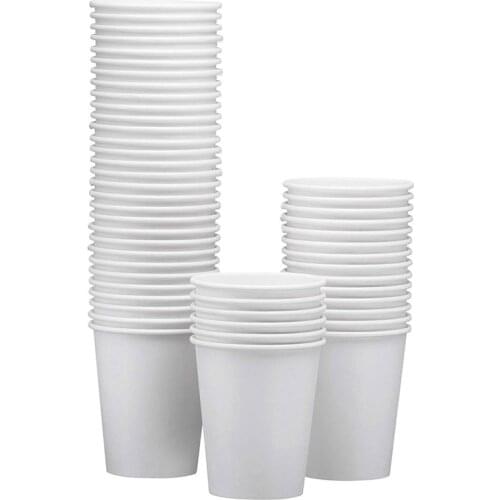 100-Pack 8 Oz White Paper Disposable Cups - Hot/Cold Beverage Drinking Cup for Water, Juice, Coffee or Tea - Perfect for Water C