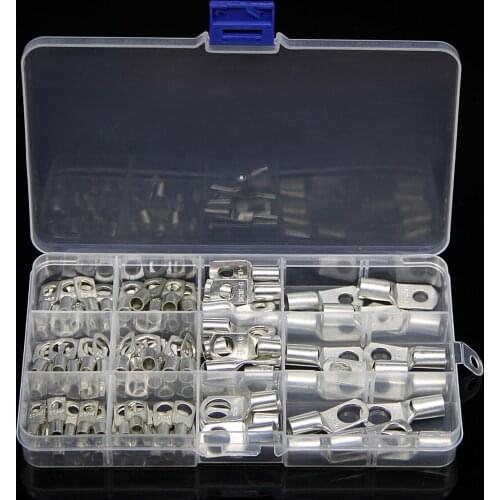 100Pcs Electrical Wire Welding Connectors SC Bare Crimp Terminals lugs Tinned Copper Lug Ring Cable Splice Terminal Kit