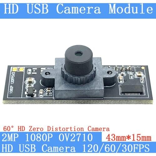 2MP 60 degrees Zero distortion USB Camera Module OV2710 1080P HD MJPEG 120fps High Speed Linux UVC Webcam Surveillance camera