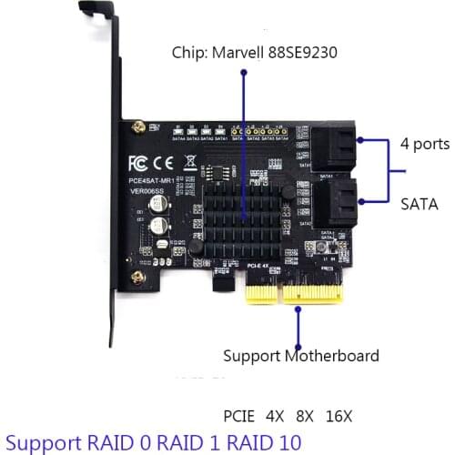 4 Ports SATA 6G PCI Express Controller Card PCI-e 4x To SATA III 3.0 88SE9230 chip support PCI-E 4X 8X 16 /RAID for SSD HDD