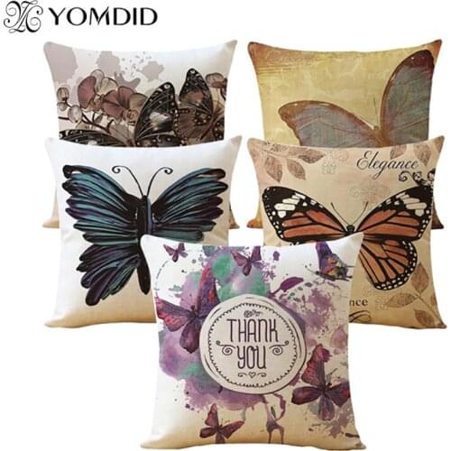 45*45cm Cotton Linen Cushion Covers Throw Pillows Case Butterfly Pattern Sofa Cushions Cover Home Decor Pillow Cover funda cojin
