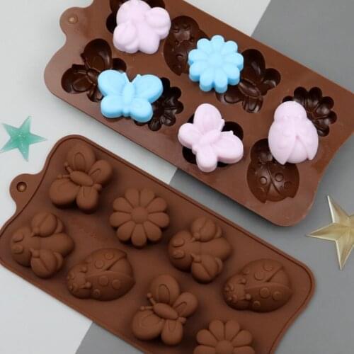 8-cavity creative silicone insect butterfly flower chocolate mold DIY jelly pudding mold high temperature resistance