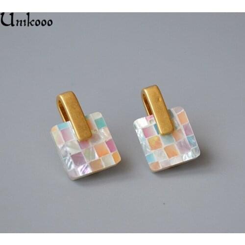 925 Silver Tips Sea Shell Stud Earrings Gold Statement Earrings For Women Weddings Party Square Geometric Jewelry Gift