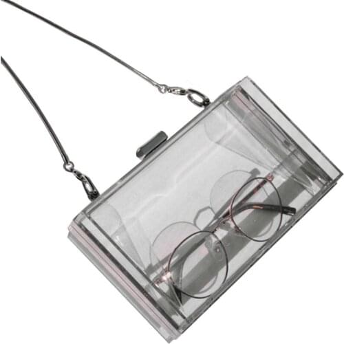Acrylic Transparent Clutch Chain Box Women Shoulder Bags Hard Day Clutches Bags Wedding Party Evening Purse(Silver)