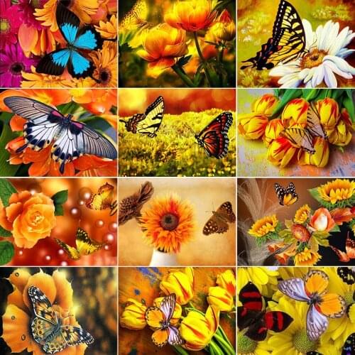 5D DIY Diamond Painting Butterfly Flowers Cross Stitch Kit Full Drill Embroidery Mosaic Art Picture of Rhinestones Home Decor