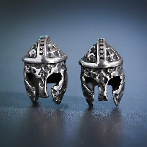 Helmet Spacer Bead Diy Craft Making Charms For Jewelry Gifts Warrior Skull Beads For Bracelet Punk Bead Accessories Silver Color