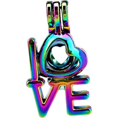 C844 5pcs/lot COLORS LOVE Heart Cage Pendant Pearl Locket Fairytale Party Essential Oil Diffuser Beauty Gift