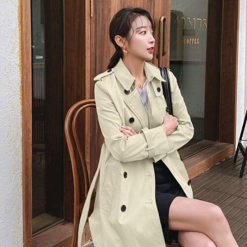 Womens Casual Boutique Khaki Windbreaker With Belt 2020 New Fashion Double Breasted Trench Coat Mid-long Female Clothes