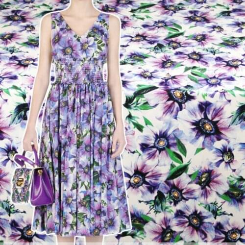 50x145cm Italy D brand purple printing micro stretch soft handmade skirt wide leg pants dress shirt polyester fabric cloth