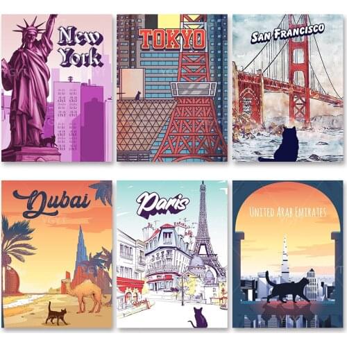 Painting Full Round Drill DIY Diamond 5D Embroidery New York Building Picture Mosaic Wall Art Home Cat Decoration Handmade Gifts