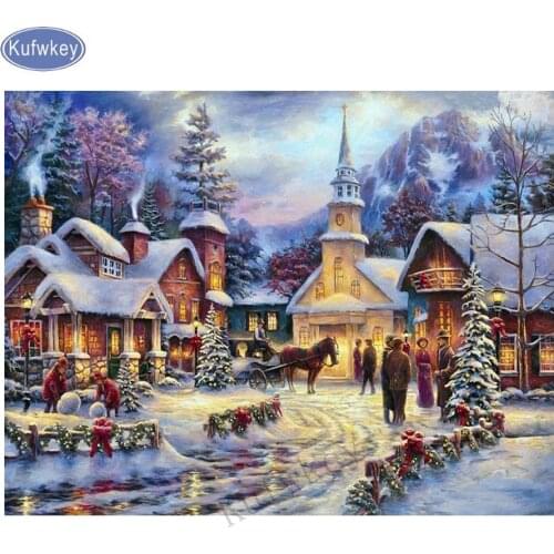 Kufwkey Full Square Drill 5D DIY Diamond Painting Christmas snow diamond Embroidery Cross Stitch Mosaic Home Decor
