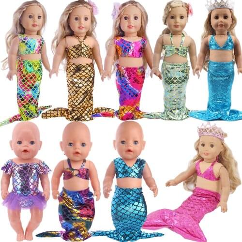Mermaid Tail Set Doll Clothes For 18 Inch American Doll Girls & 43 Cm Reborn Baby Clothes,Fish Scale Pattern T-shirt Kids Dolls