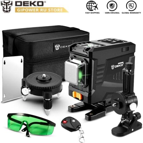 DEKO DKLL12PT1 12 Lines 3D Green light Horizontal&Vertical Lines Self-Leveling Laser Level with Remote Control High-Precision