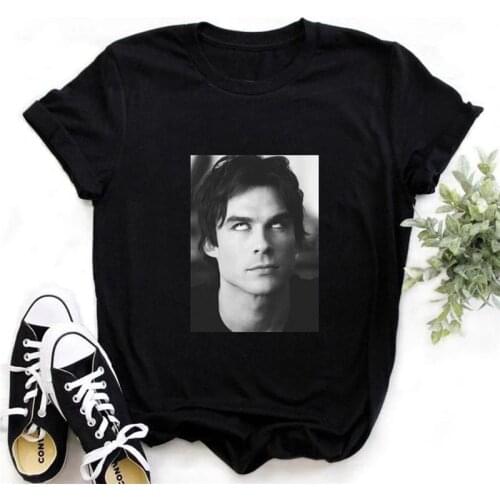 Summer Black Tee Shirt The Vampire Diaries Tshirt Femme Harajuku Kawaii 90s Cool T-shirt Streetwear Girls Ulzzang Casual T Shirt