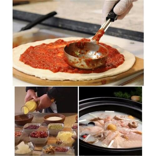 Stainless Steel Sauce Spoon with Long Rubber Handle Anti-Hot Flat Bottom Cake Pizza Spread Ladle Measuring Stir Soup Spoon