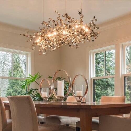 Chandelier argent lighting hand made stainless steel leaf chandelier lamp for living room/bedroom home art deo lighting