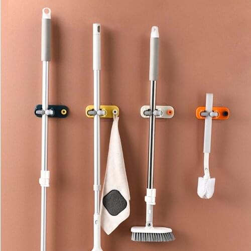 Wall Suction Type Mop Hook Strong Paste Wall Hanging Household Non-mark Storage Mop Clip Bathroom Hanging Mop Rack Toilet Shelf