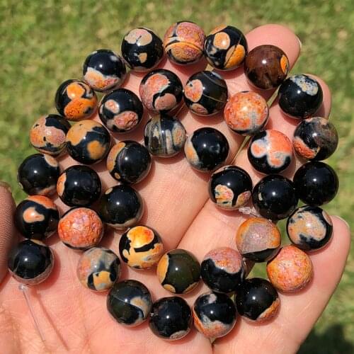 Natural Stone Orange Black Fire Agates Onyx Beads Round Loose Spacer Beads For Jewelry Making Diy Woman Bracelet 6/8/10MM 15"