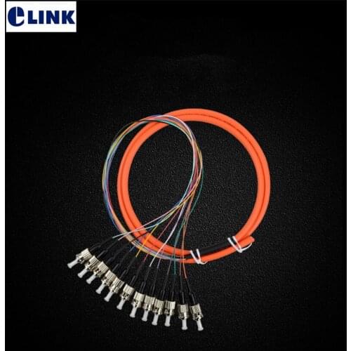 12core ST pigtails 1.5mtr MM 62.5/125um optical fiber cable ftth 12 colored port ST UPC bundle pigtail 0.9mm factory ELINK