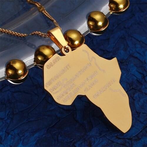 Stainless Steel Africa Map Pendant Necklaces Trendy Gold Color African Map Chain Jewelry
