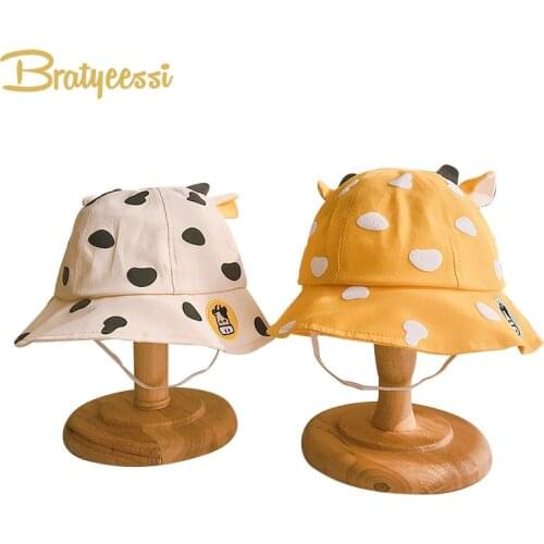 New Summer Baby Hat Cotton Panama Kids Bucket Hat Fisherman Cap Outdoor Beach Boys Girls Sun Hat Cartoon Cow Baby Cap
