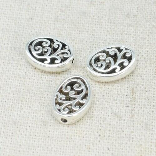50 PCS 9.5*12.5mm Metal Alloy Flat Beads Oval Spacer Beads Antique Silver Color Bead For Jewelry Making