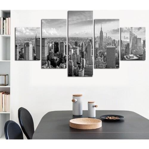 Frame 5 Pieces Abstract Decorative Wall Modular Picture Canvas Art Set City Scenery Paintings for Living Room Home Decor Artwork