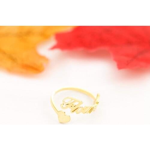 Adjustable Personalized Heart Name Ring For Women Stainless Steel Custom Cursive Letters Birthday Wedding Rings Men Jewelry BFF