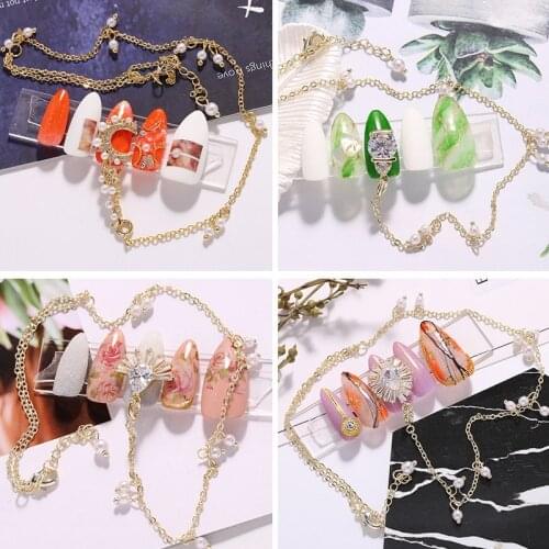 2pcs luxury Bride wedding chain nail art zircon nail jewelry crystals rhinestones nails accessories nail decorations nail charms